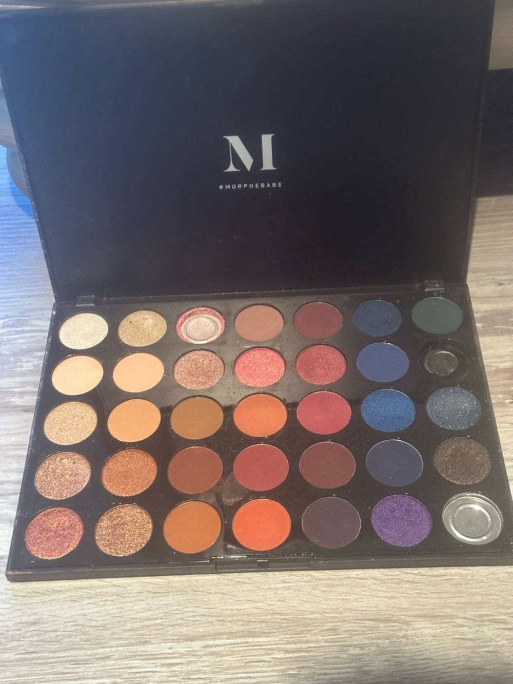 Morphe 35-Shade Palette — Warm Browns, Oranges, Reds & Jewel Blues/Purples